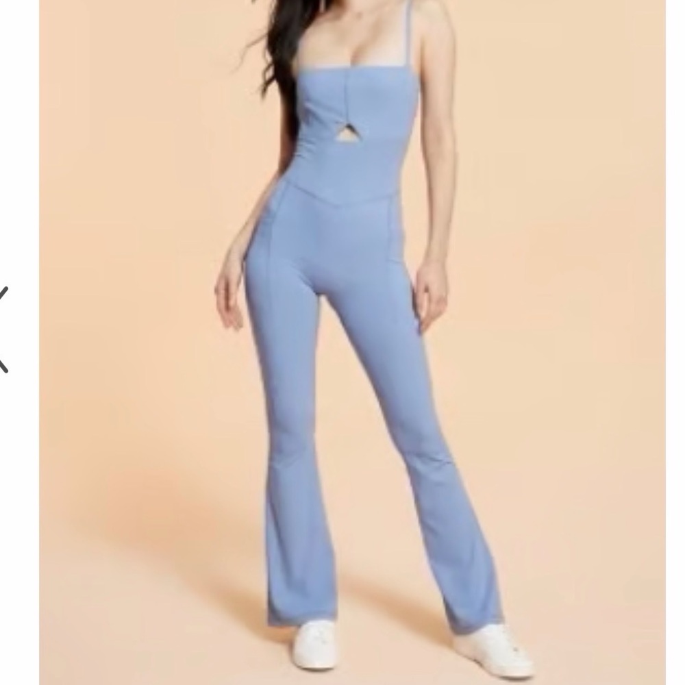 Sleeveless Light Blue Square-Neck Jumpsuit with Flared Legs